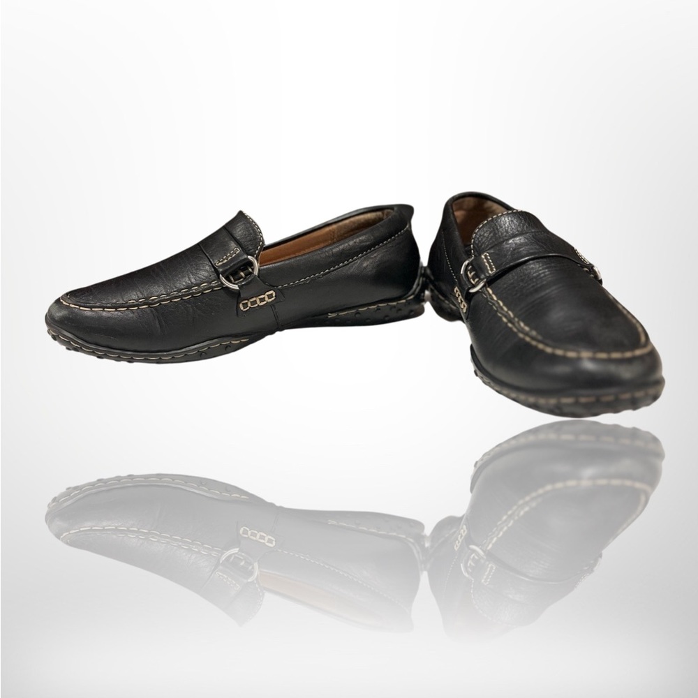 Born Black Leather Loafers w/ Stitching Detail and Chrome Hardware, 7.5